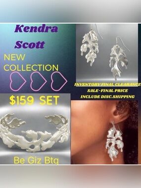Authentic Kendra Scott Savannah Cuff Bracelet and Earrings Set In Rhodium Plated